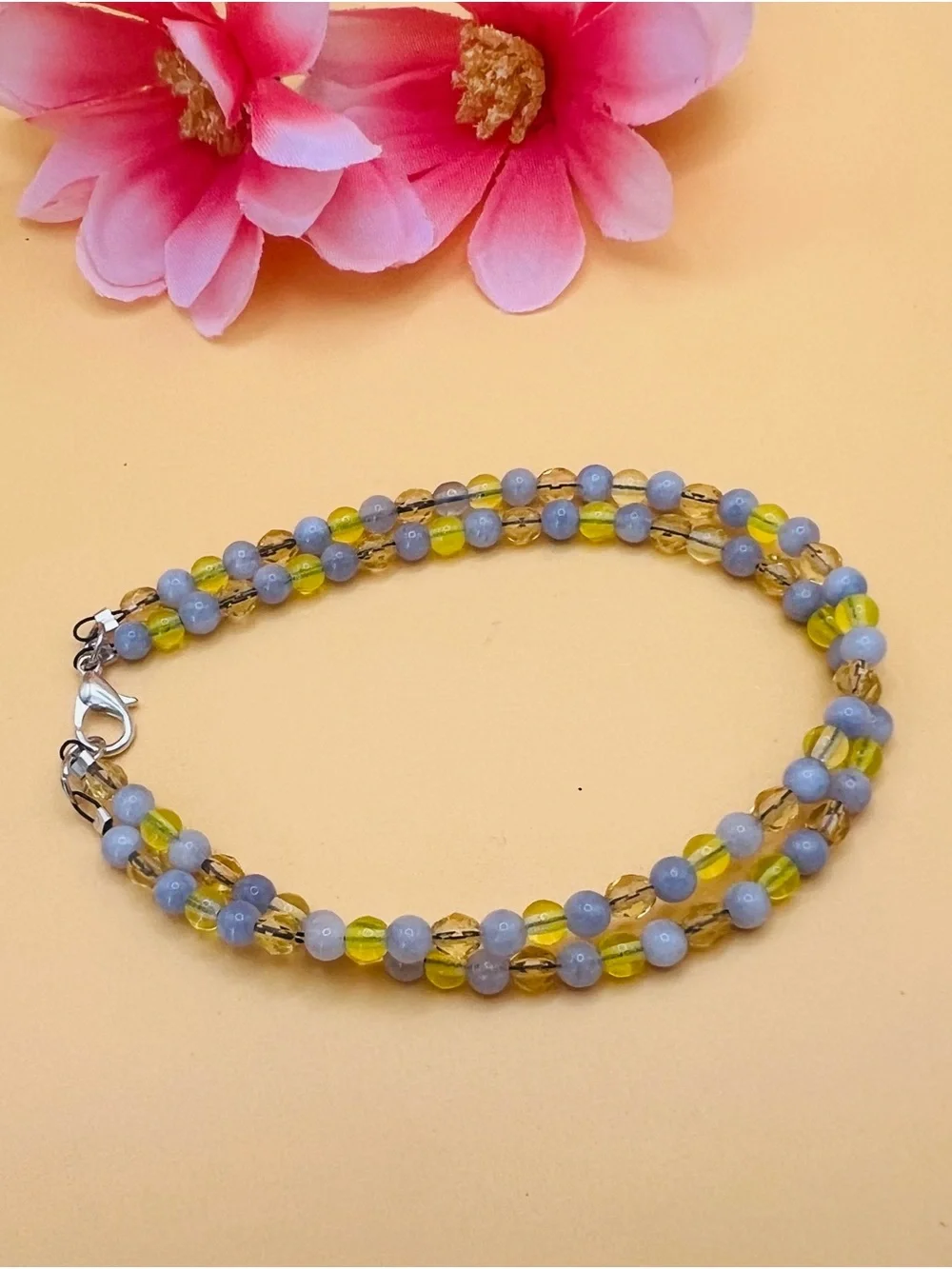 Blue, Yellow and Gold Beaded Women's Bracelet